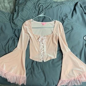 Dolls Kill “Sweet Dreams Do Come True Velvet Top” - Soft Pink Corset Detail Top